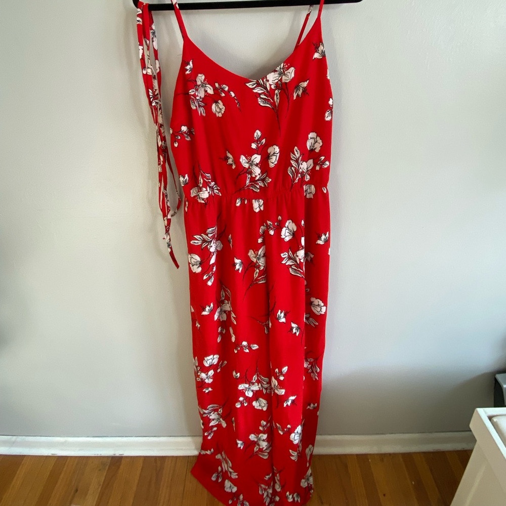 BRAND NEW- Red floral spaghetti strap jump suit